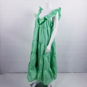 J. Crew Taffeta Ruffled Scoop Neck Maxi Dress Taffeta in Mint Green‎ Size 14